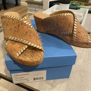 Jack Rogers Cork Wedge Sandals with Gold Accents